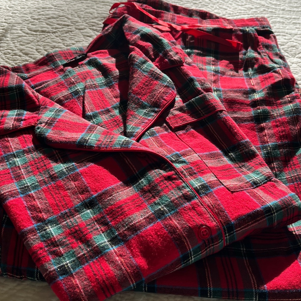 Talbots Cotton Flannel Pajama Top & Pants‎ Set 2 Pieces Womens XL Red Plaid Soft - Picture 5 of 17